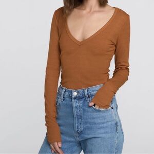 Elegant V-Neck Long Sleeve Top - Tan